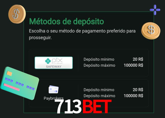O cassino 713Bet oferece uma grande variedade de métodos de pagamento